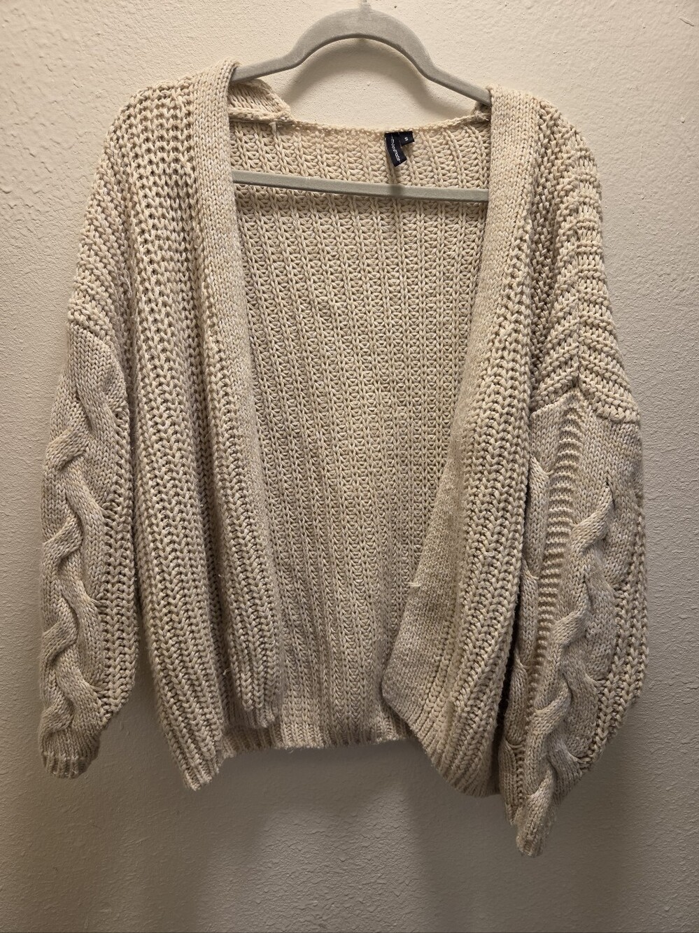 Cream Oversized Open-Front Cable Knit Women’s Sweater Cardigan